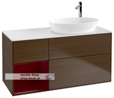 V&B Waschbeckenunterschrank 1x Accessory Paket Finion, 3x Auszug mit Antirutsch-Boden, mit LED-Beleuchtung, Waschbecken rechts, wandh�ngend, mit Regalelement (beleuchtet), mit Hahnlochbohrung, Eckig (F921HBGN)