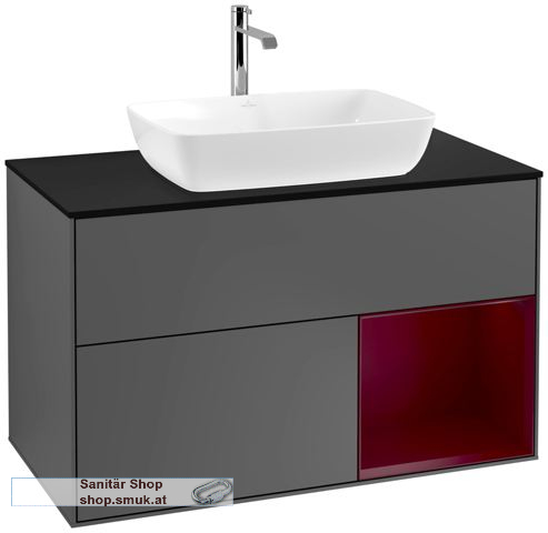 V&B Waschbeckenunterschrank 1x Accessory Paket Finion, 2x Auszug mit Antirutsch-Boden, mit LED-Beleuchtung, Waschbecken mittig, wandh�ngend, mit Regalelement (beleuchtet), mit Hahnlochbohrung, Eckig (F782HBGK)