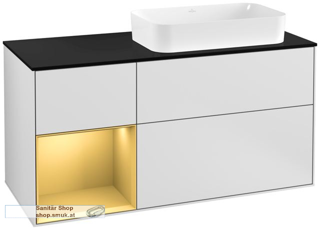 V&B Waschtischunterschrank 1 x Acccessory Paket Finion, 3 Ausz�ge mit Antirutsch-Matte, mit LED-Beleuchtung, Waschtisch rechts, wandh�ngend, mit Regalelement, mit Wandbeleuchtung (G272HFMT)