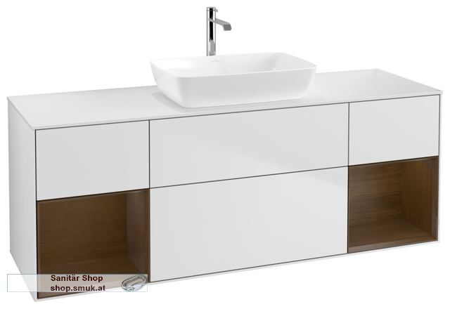 V&B Waschbeckenunterschrank 1x Accessory Paket Finion, 4x Auszug mit Antirutsch-Boden, mit LED-Beleuchtung, Waschbecken mittig, wandh�ngend, mit Regalelement (beleuchtet), mit Wandbeleuchtung, mit Hahnlochbohrung, Eckig (G861GNMT)