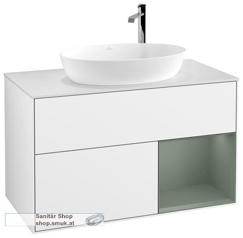 V&B Waschbeckenunterschrank 1x Accessory Paket Finion, 2x Auszug mit Antirutsch-Boden, mit LED-Beleuchtung, Waschbecken mittig, wandh�ngend, mit Regalelement (beleuchtet), mit Wandbeleuchtung, mit Hahnlochbohrung, Eckig (G901GMGF)