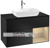 V&B Waschbeckenunterschrank 1x Accessory Paket Finion, 2x Auszug mit Antirutsch-Boden, mit LED-Beleuchtung, Waschbecken mittig, wandh�ngend, mit Regalelement (beleuchtet), mit Hahnlochbohrung, Eckig (F782PCPD)