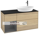V&B Waschbeckenunterschrank 1x Accessory Paket Finion, 3x Auszug mit Antirutsch-Boden, mit LED-Beleuchtung, Waschbecken rechts, wandh�ngend, mit Regalelement (beleuchtet), mit Hahnlochbohrung, Eckig (F922GKPC)
