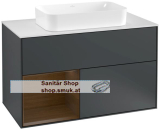 V&B Waschbeckenunterschrank 1x Accessory Paket Finion, 2x Auszug mit Antirutsch-Boden, mit LED-Beleuchtung, Waschbecken mittig, wandh�ngend, mit Regalelement (beleuchtet), mit Wandbeleuchtung, mit Hahnlochbohrung, Eckig (G241GNHG)